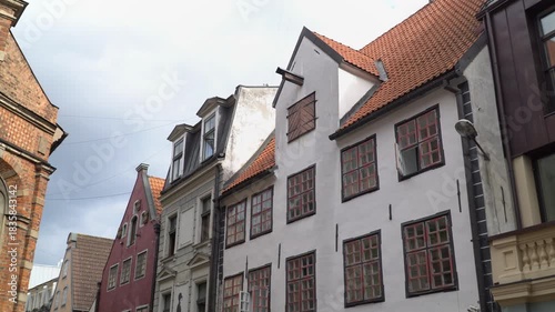 Captivating view of an old building facade nestled in historic center of Riga, Latvia