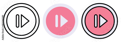 Next Play Media Button Vector Icon Set in Outline, Colour And Flat Style