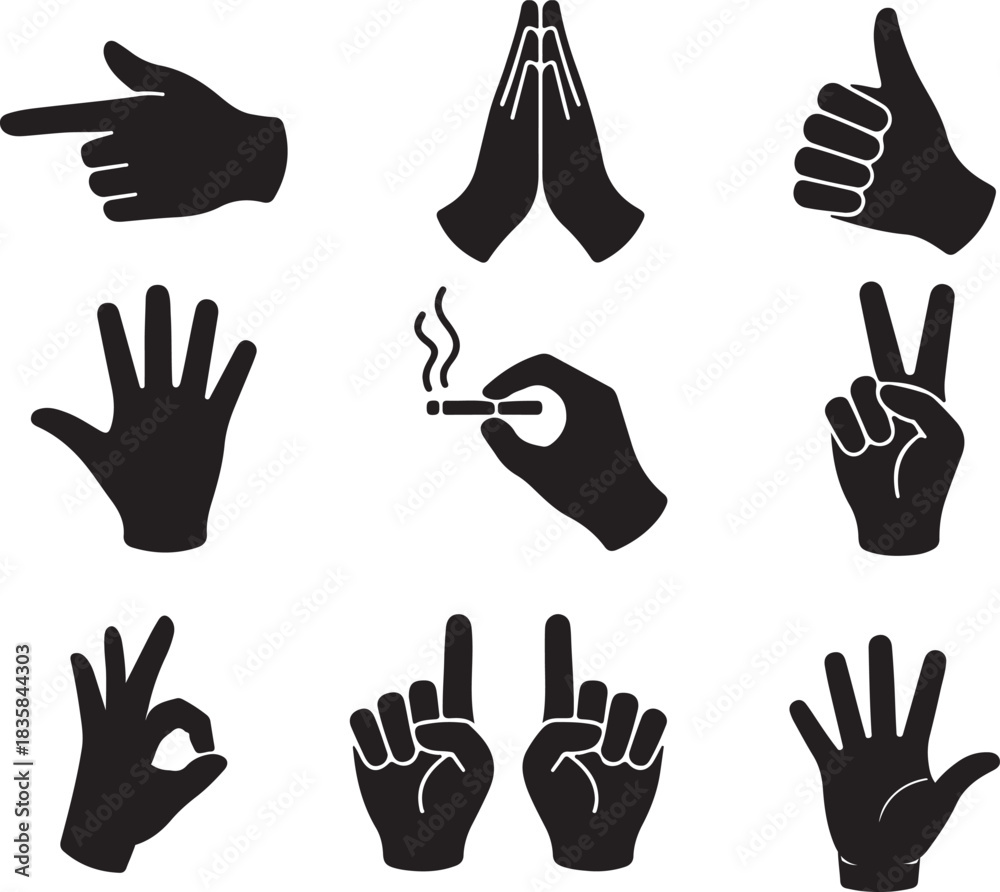Fototapeta premium Hand gesture silhouettes icon set vector illustration