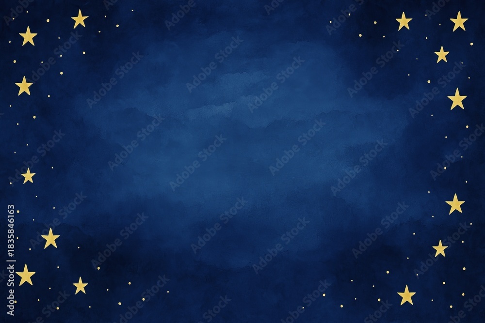 Fototapeta premium Deep navy night sky background framed with golden stars and soft celestial accents