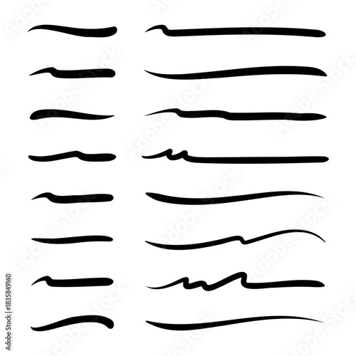 Set of Hand Drawn Brush Strokes and Underline Marker Lines