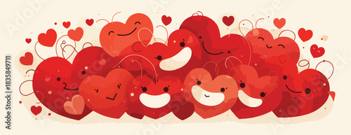 A charming vector illustration featuring a joyful cluster of smiling red hearts, perfect for celebrating love and Valentine's Day.