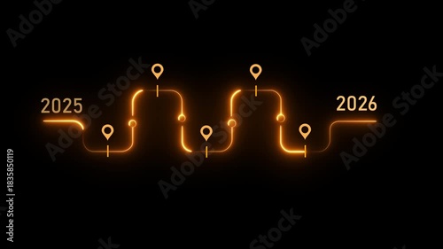 Business roadmap to 2026 success concept. A strategic business journey. Finger points at the 2026 target, surrounded by icons representing innovation, sustainability, year change animation concept. 4k