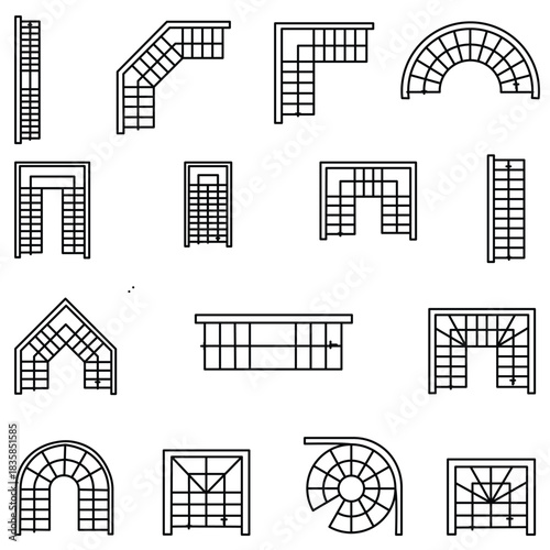 Architectural Stair & Door Icons Set – Top View Floor Plan, Blueprint & Interior Design Vector Collection