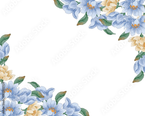 Yellow and Blue Aster Watercolor Border