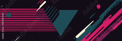 Dynamic vector abstract background featuring vibrant magenta and teal geometric shapes, lines, and streaks, perfect for retro-futuristic synthwave digital design.