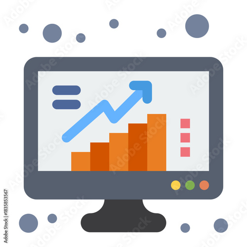 Financial Growth Visualization: An abstract illustration displays a monitor screen showcasing an upward-trending chart, symbolizing financial growth and market progress.
