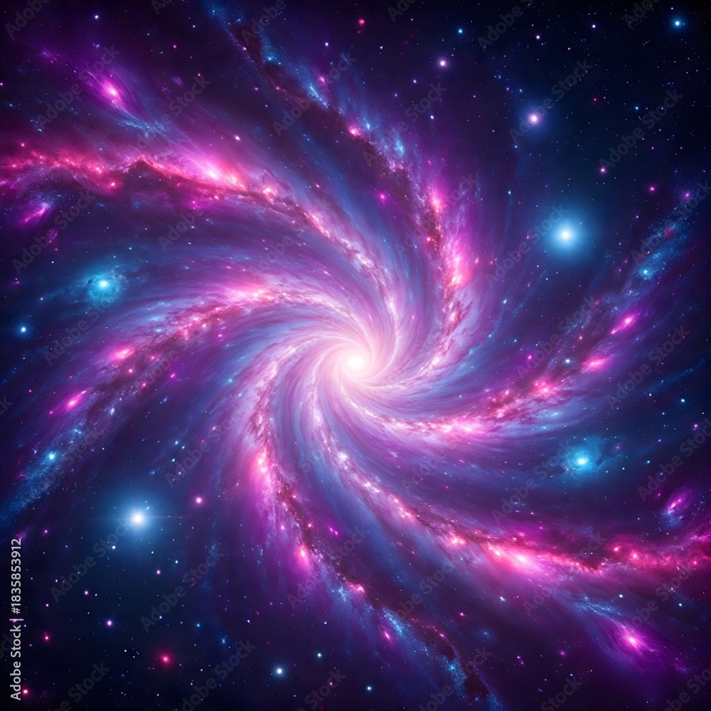 Fototapeta premium Galaxy swirl in neon colors with stars and nebulae.