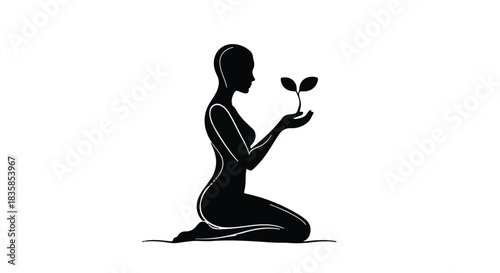 Silhouette of a person holding a small plant, symbolizing growth and new beginnings.