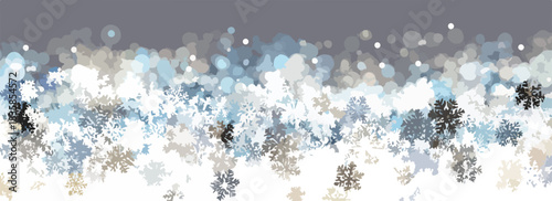 Elegant vector winter background featuring delicate falling snowflakes and soft bokeh lights, perfect for festive holiday designs and seasonal greetings.
