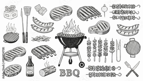 Hand-Drawn BBQ and Grill Elements Collection.