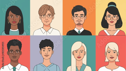 Diverse group of people showcasing various ethnicities and genders in a grid format.