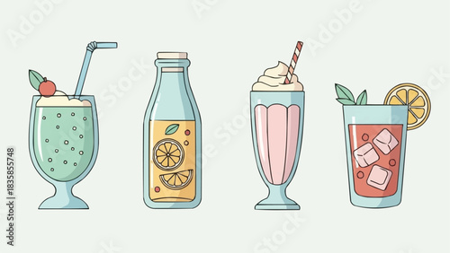 A vibrant collection of hand drawn summer beverages.