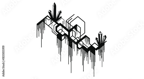 Abstract geometric pattern with crystalline structures and dripping effect