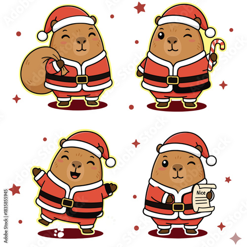 Cute Capybara as Santa Claus. Adorable Christmas Celebration Illustration. Christmas gift for celebration