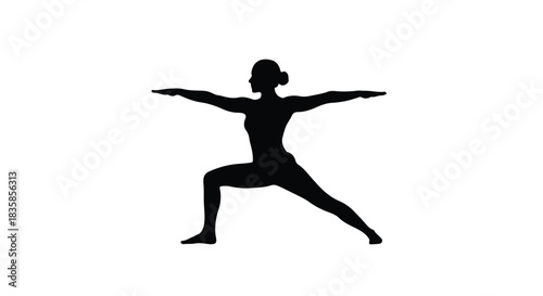 Silhouette of a woman performing a warrior yoga pose, symbolizing strength and balance.