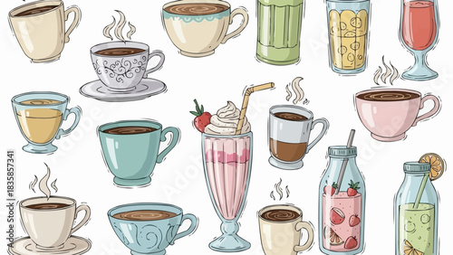 Variety of Beverages - Coffee, Tea, and Refreshing Drinks.