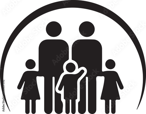 Family protection symbol a black silhouette of a family inside a circle
