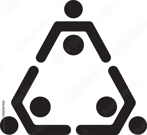 A geometric symbol depicting connected people in a triangular formation