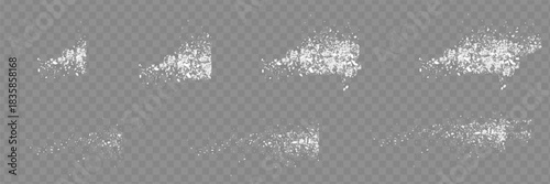 Sugar or salt powder piles set isolated on transparent background. Vector realistic illustration of white dry substance scattered on surface, ground food seasoning,