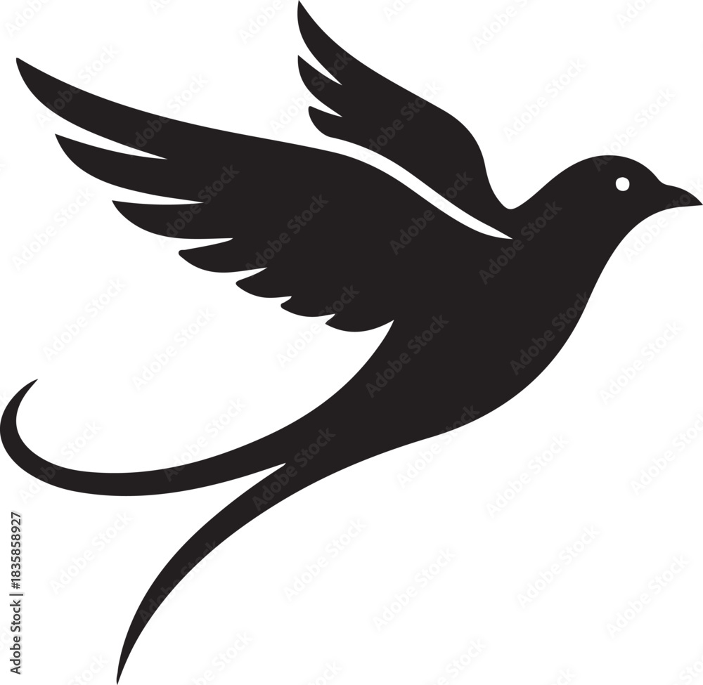 Obraz premium A sleek black silhouette of a bird in graceful flight wings spread wide