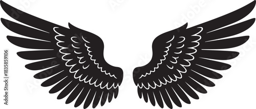 A simple black and white illustration of a pair of outstretched wings