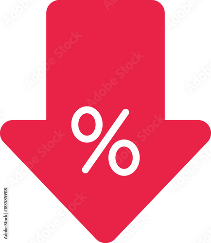Red arrow down with percent sign