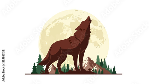 Mystic Howl Lone Wolf Silhouette Against Moonlit Pines