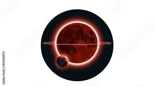 Blood Moon Eclipse with Dark Planet Silhouette A Celestial Icon Illustration