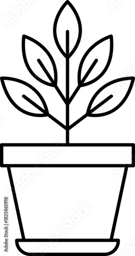 Potted Plant Icon Outline Simple Black and White Houseplant