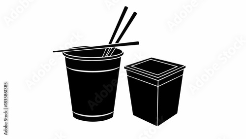 Simple black silhouette icon of Asian takeout food containers.