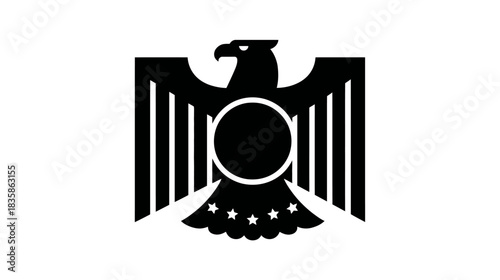 Stylized black eagle emblem with outstretched wings, a powerful heraldic symbol of strength, authority, and patriotism on white background.