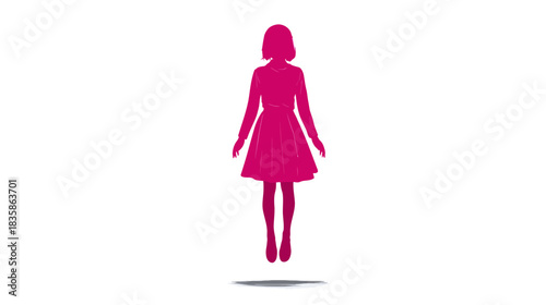 Pink Floating Woman Silhouette Vector Illustration. Female figure in a dress levitating, symbolizing lightness and freedom.