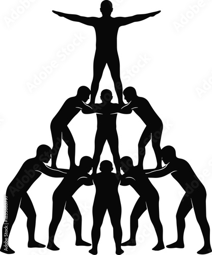 Here is a title and a comprehensive list of keywords for your Adobe Stock vector illustration of a human pyramid, focusing on teamwork, success, and strength for SEO.