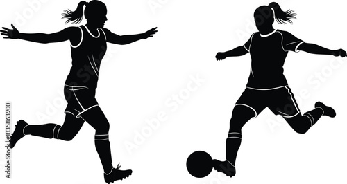 Here is a title and a comprehensive list of keywords for your Adobe Stock vector illustration of female soccer players, focusing on sports, action, and athleticism for SEO.