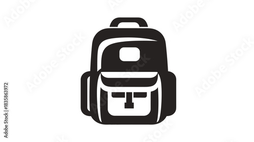 Stylized black and white vector icon of a backpack, symbolizing travel, education, hiking, and outdoor adventures