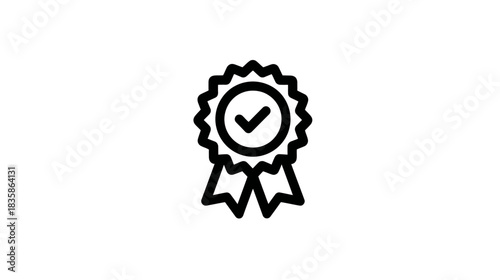Vector line icon of a quality guarantee badge with a checkmark, representing approval, success, and certified excellence.