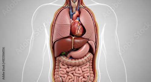 3d Rendering of Human Torso Internal Organs Perfect Detailed Anatomy Scientific Image Medical Rendered Presentation on White Background Studio Shot