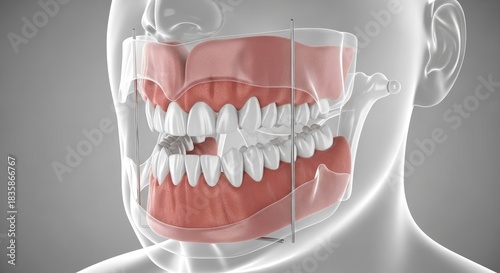 Anatomical Representation of Dentures in Mouth Showing Artificial Teeth and Gums Used to Replace Missing Teeth in Order to Restore Oral Function and Improve Appearance