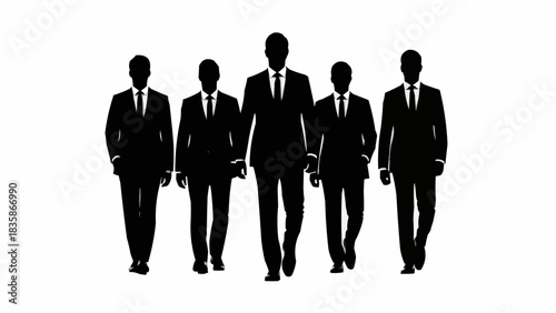 Group of business professionals walking forward in suits and ties.