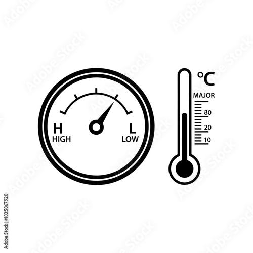 Temperature gauge and thermometer indicating major temperature levels for climate control, industry, or scientific use