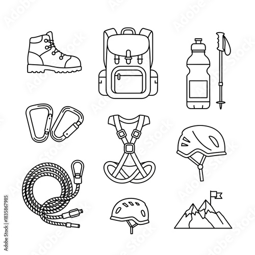 Essential outdoor adventure gear for hiking and climbing, ready for exploration and conquering mountains with confidence