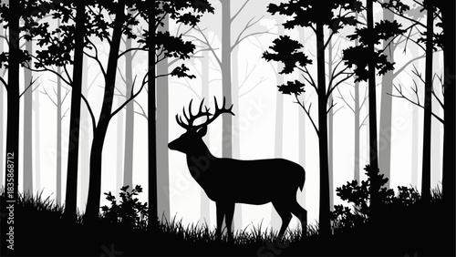 Black silhouette of a majestic stag with large antlers.