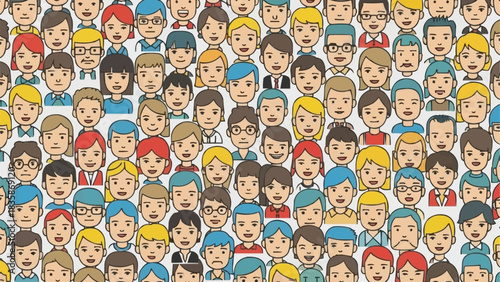 Diverse cartoon faces illustrating a large community of people.