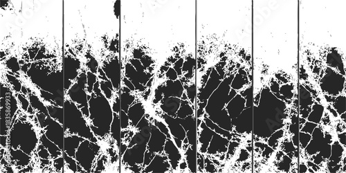 Grunge black and white floral vector pattern texture illustration with ink splatters and dirty paint stain border