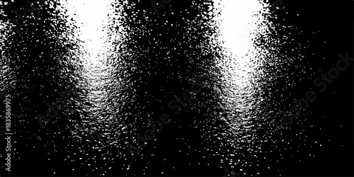 Abstract macro of blue rain drops and bubbles on a wet window glass surface texture