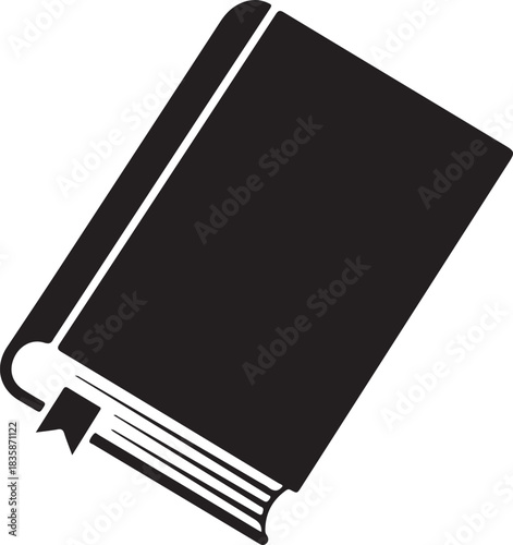 A simple black and white illustration of a closed slightly angled book