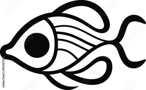Abstract sarc fish silhouette formed from geometric arcs and clean lines, with a floating circular eye element for modern simplicity 2