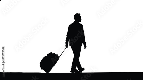 Man walking with suitcase silhouette isolated on transparent background
