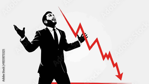 Desperate businessman facing financial crisis and market downturn.